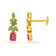 Graceful Emerald And Ruby Studded Gold Drop Earrings With Leaf Motif,,hi-res image number null