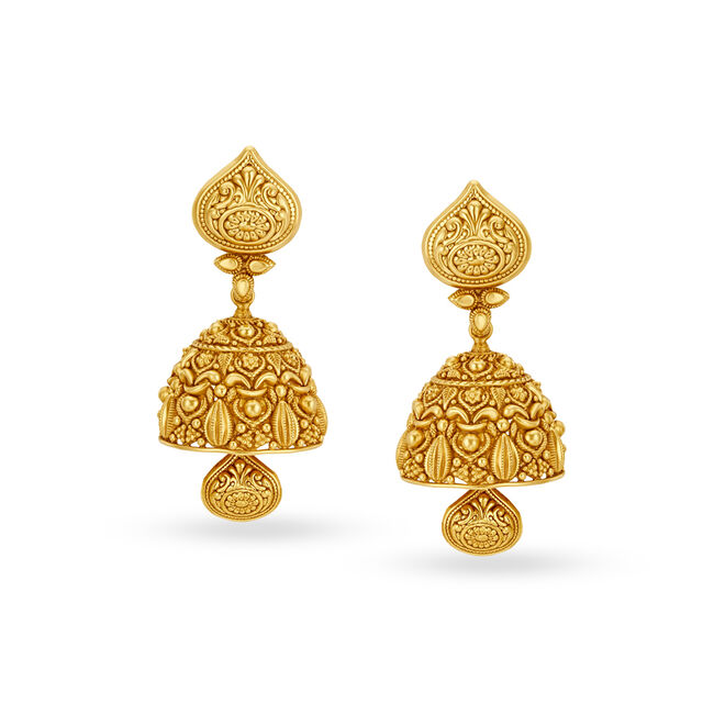 Timeless 22 Karat Yellow Gold Floral Jhumkas,,hi-res image number null