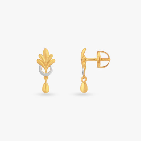 Ornate Leaf Gold Drop Earrings