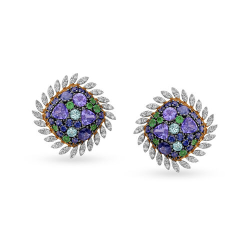 Spectacular Emerald Diamond Stud Earrings