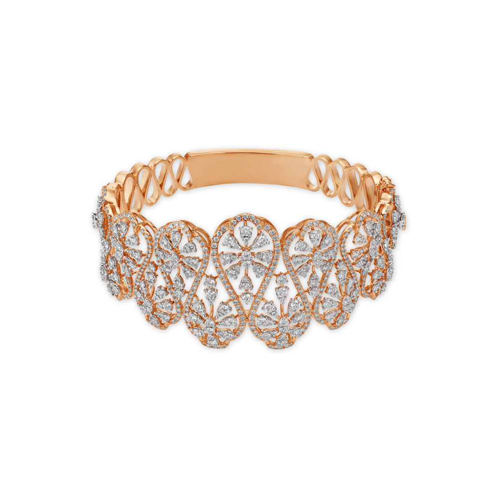 Glorious Floral Diamond Kada Bangle in White and Rose Gold