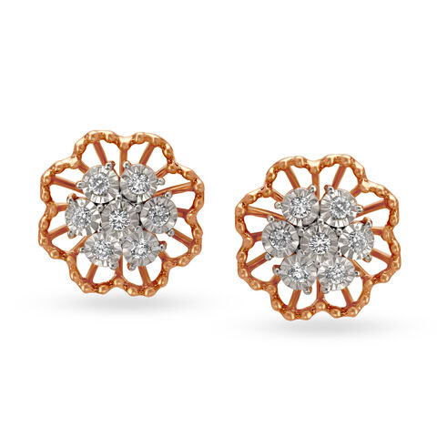 Ethereal Rose Gold And Diamond Floral Studs