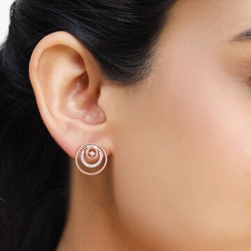 14KT Rose Gold Elegant Alternating Circle Diamond Stud Earring