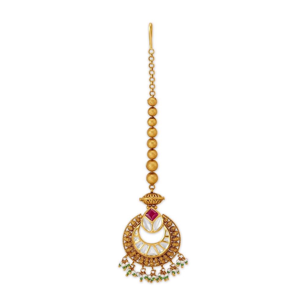 Ethereal Stone Bead Bunch Coloured Stone Studded Gold Maang