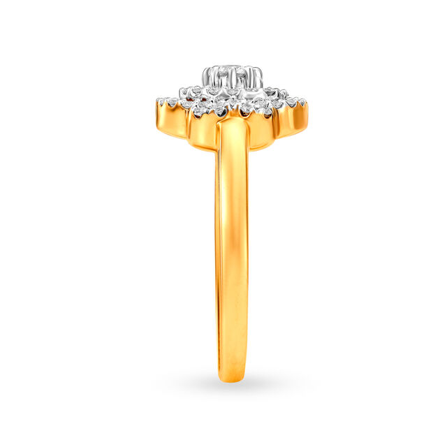 Enthralling 18 Karat Yellow Gold And Diamond Flower Design Finger Ring,,hi-res image number null
