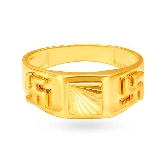 Geometric Gold Swastik Ring for Men