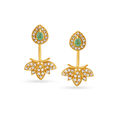 Leaf Motif Emerald Studded Gold Drop Earrings,,hi-res image number null