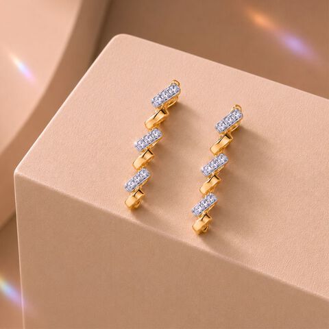 Linear Wave Diamond Stud Earrings