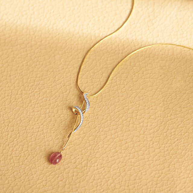 Spiral Drop Diamond Necklace With Tourmaline,,hi-res image number null