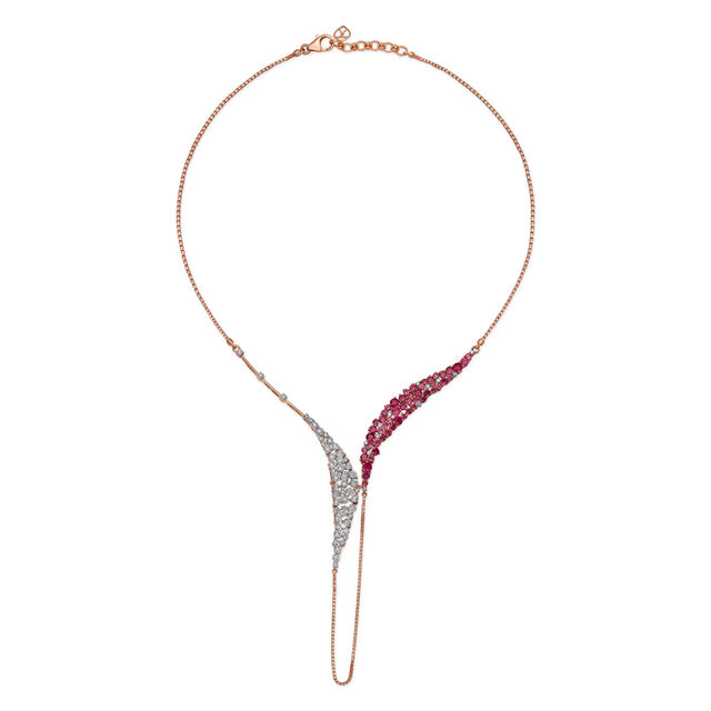 Stylish Diamond and Ruby Necklace Earrings Set in Rose Gold,,hi-res image number null