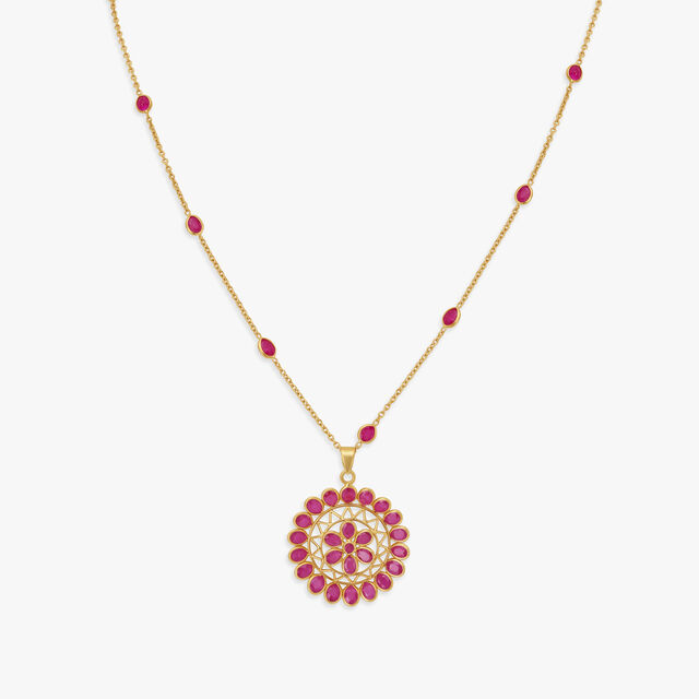 Shimmering Ruby Sunflower Pendant with Chain and Earrings Set,,hi-res image number null