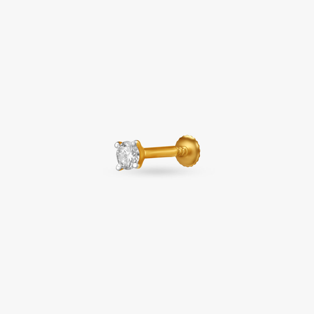 Modern Gold and Diamond Nose Pin