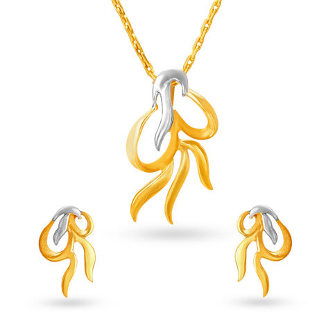 Simple Yellow Gold Pendant and Earrings Set
