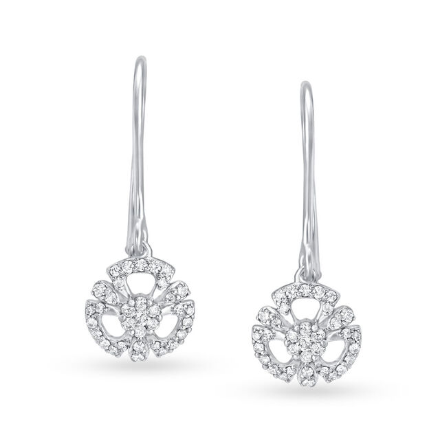 Slender White Gold and Diamond Hoop Earrings,,hi-res image number null