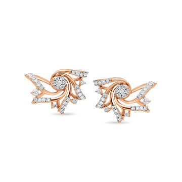 14 KT Rose Gold Floral Stud Earrings With Studded Diamonds