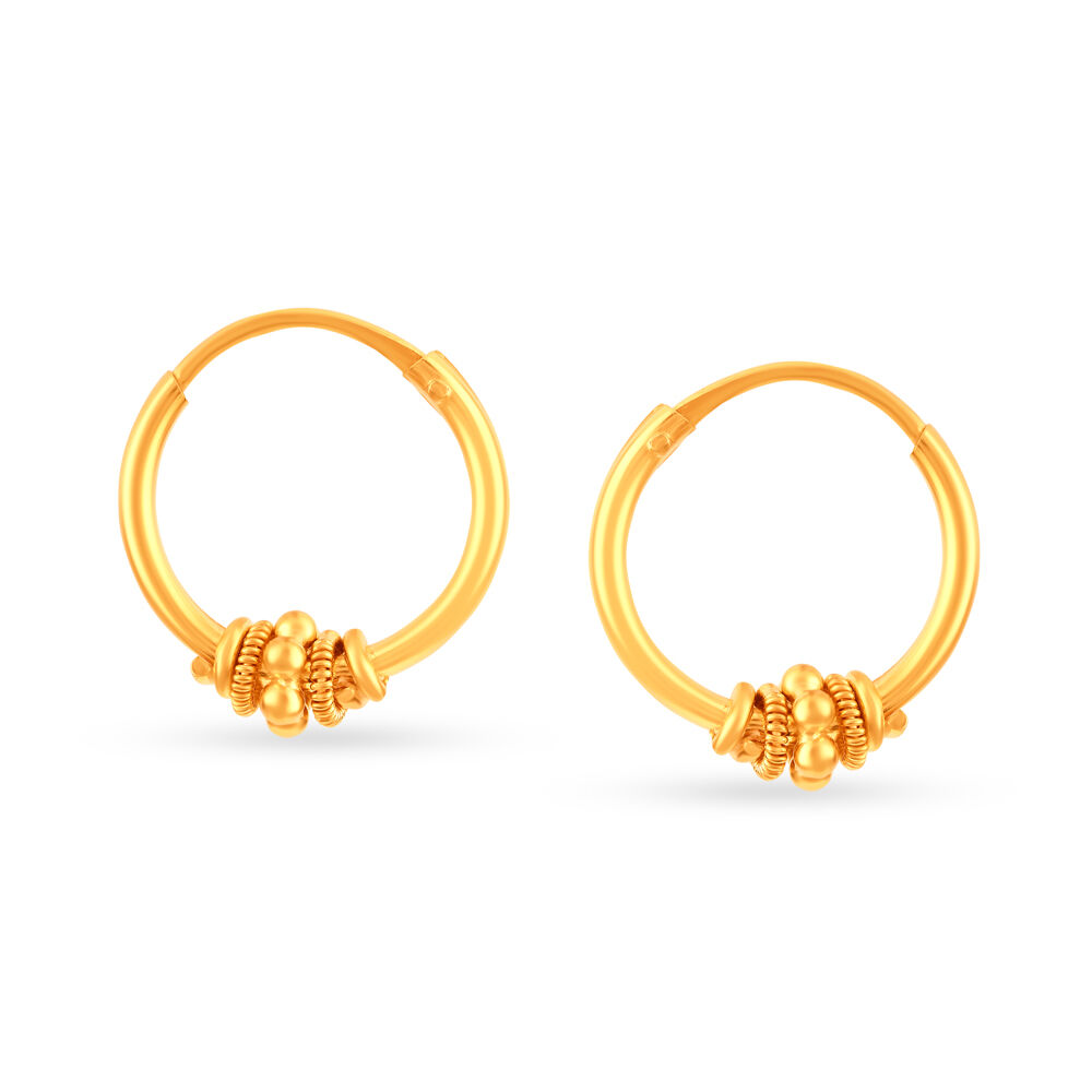 Endearing 22 Karat Yellow Gold Striped Circular Drop Earrings