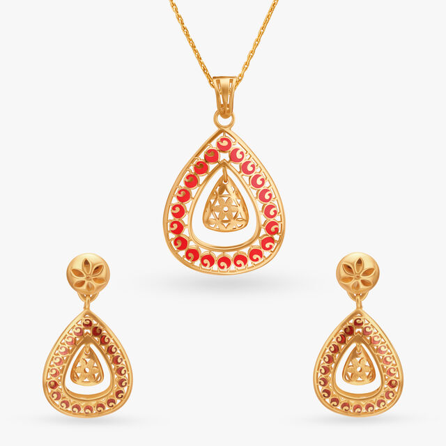 Charming Enamel Pendant and Earrings Set,,hi-res image number null