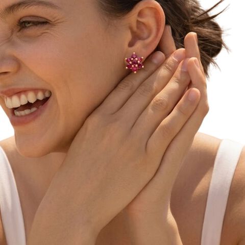 Chic Floral Ruby Gold Stud Earrings