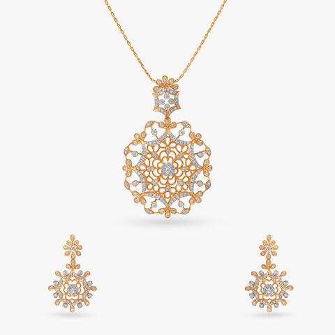 Sculpted Aura Diamond Pendant and Earrings set