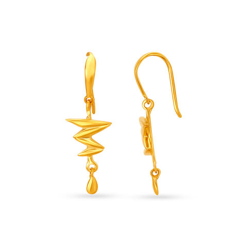 Sophisticated Yellow Gold Thunderbolt Hoop Earrings