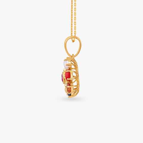 Circular Navratna Diamond Pendant