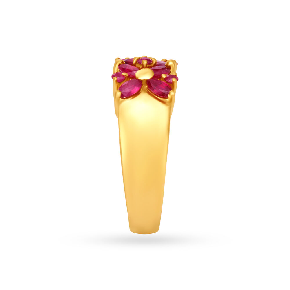 Dainty Floral Ruby Gold Finger Ring