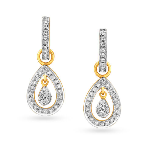 Alluring Teardrop Shaped Gold and Diamond Hoop Earrings