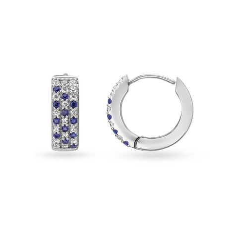 925 Silver Chequerboard Stud Earrings with Sapphires
