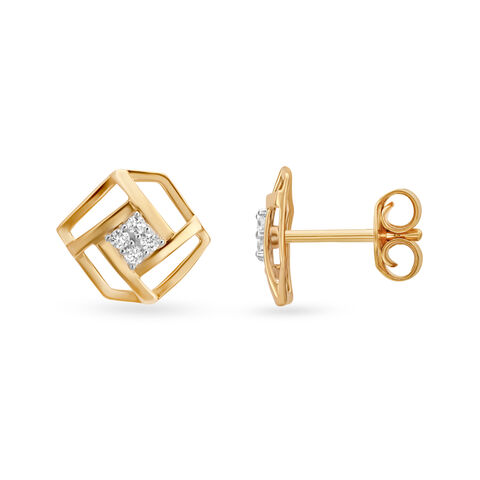 Geometric Stunning Gold and Diamond Stud Earrings
