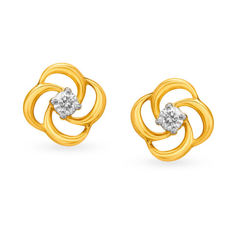 Traditional Spiral Gold and Diamond Stud Earrings
