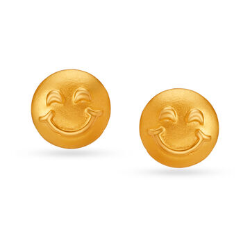 Winsome Smiley Face Gold Stud Earrings For Kids
