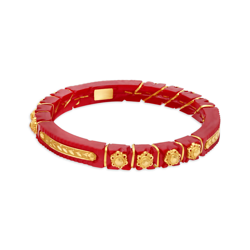Red Pola Bangle with Gold Florets