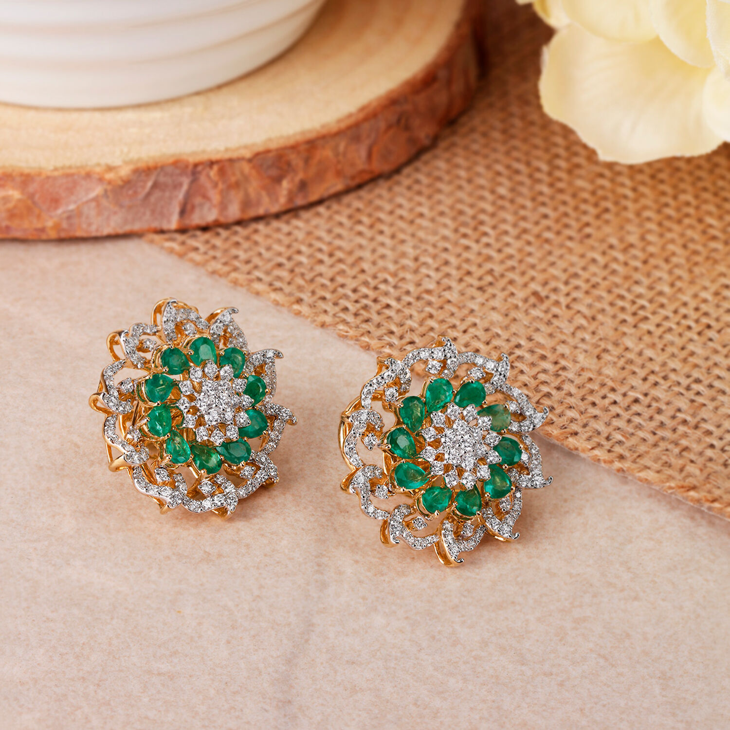 Impressive Floral Diamond Stud Earrings