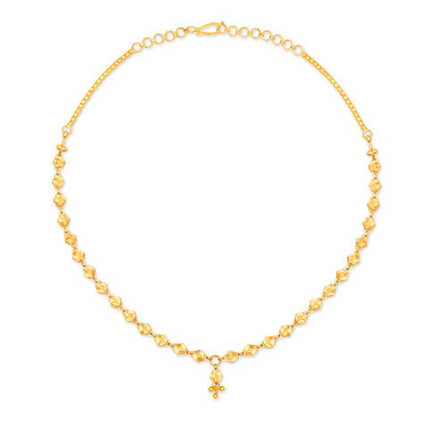 Distinctive Yellow Gold Etched Necklace and Earrings Set