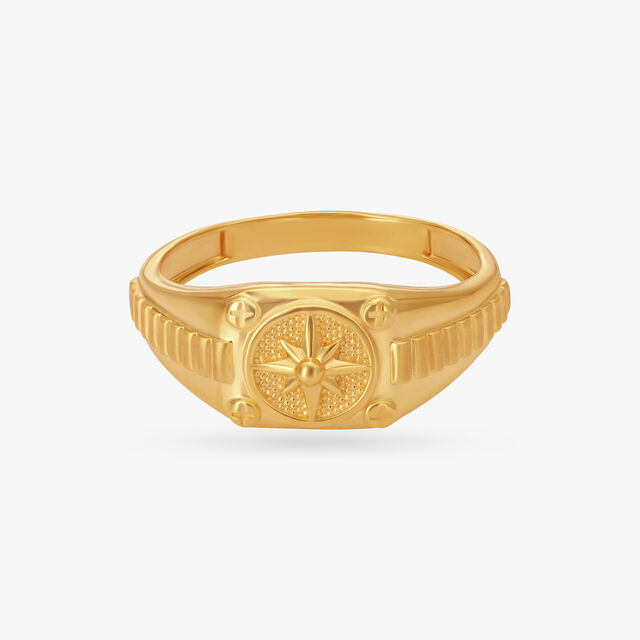 Unique Star Carved Gold Finger Ring For Men,,hi-res image number null