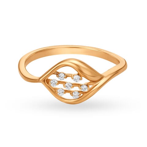 Glimmering 18 Karat Rose Gold And Diamond Leaf Finger Ring