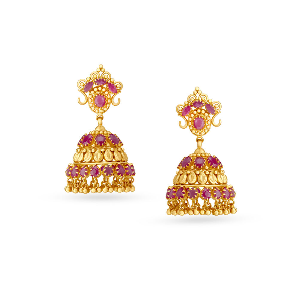 Mahira Gold plated Jhumka Earrings - Clear – SOKORA JEWELS