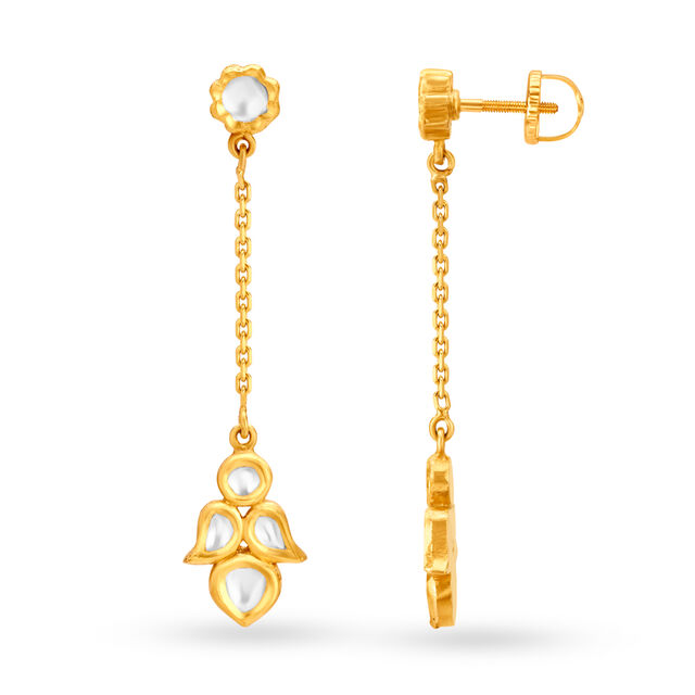 Dainty 18 Karat Yellow Gold And Polki Floral Drops,,hi-res image number null
