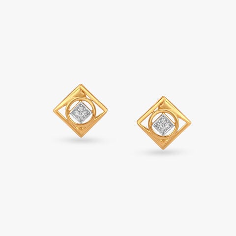 Square Halo Gold Stud Earrings