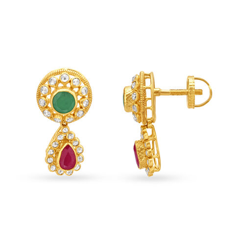 Emerald and Ruby Gold Drop Earrings
