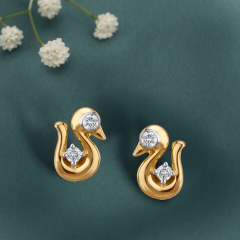 Swan Princess Diamond Stud Earrings For Kids