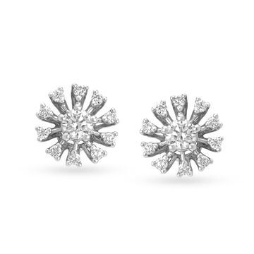 Bewitching 18 Karat White Gold And Diamond Flower Stud Earrings