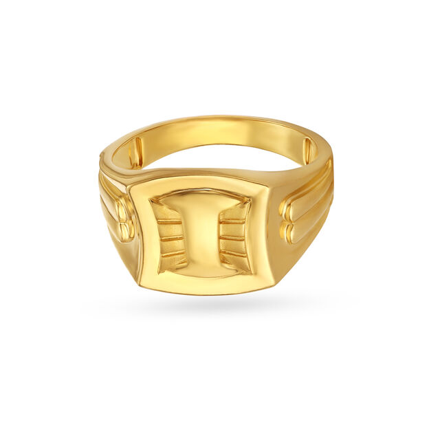 Abstract Rugged Pattern Gold Finger Ring For Men,,hi-res image number null