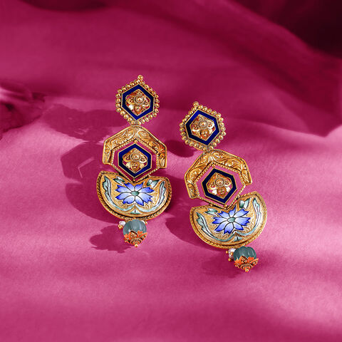 Regal Enamel Gold Drop Earrings
