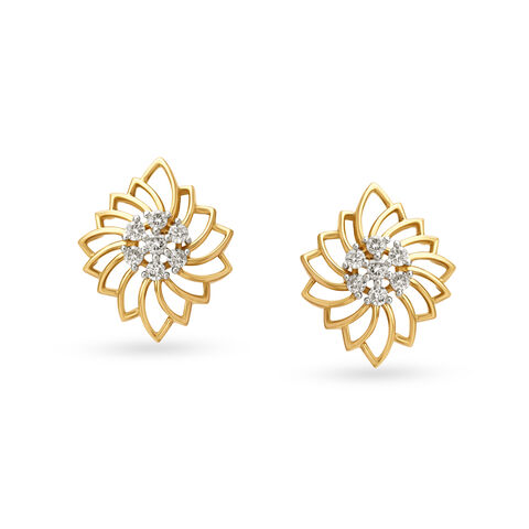 Charming Jali Work Floral Diamond Stud Earrings