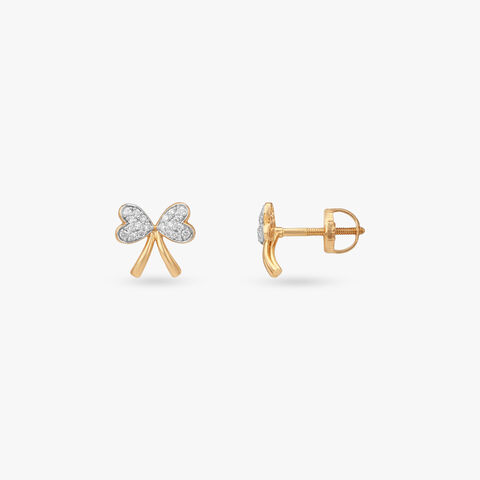 Twinkle Bow Diamond Stud Earrings for Kids