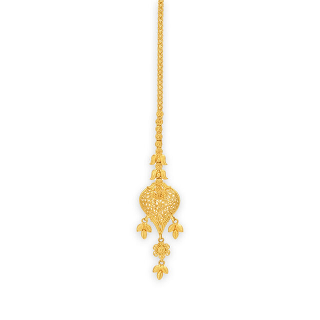 Alluring 22 Karat Yellow Gold Filigree Leaf Maang Tikka,,hi-res image number null