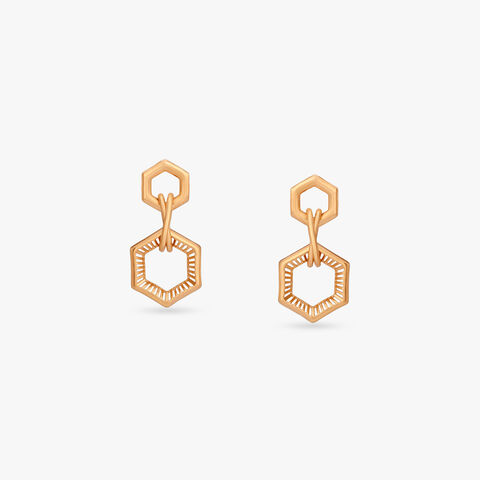 Interlinked Hexa Gold Drop Earrings