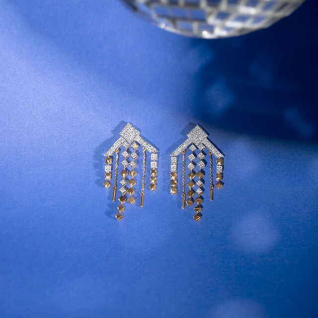 Retro Rhythm Gold & Diamond Drop Earrings 2