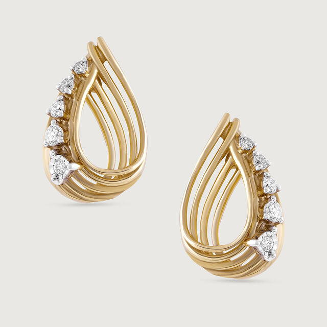 Basketry Flow Gold and Diamond Stud Earrings 3